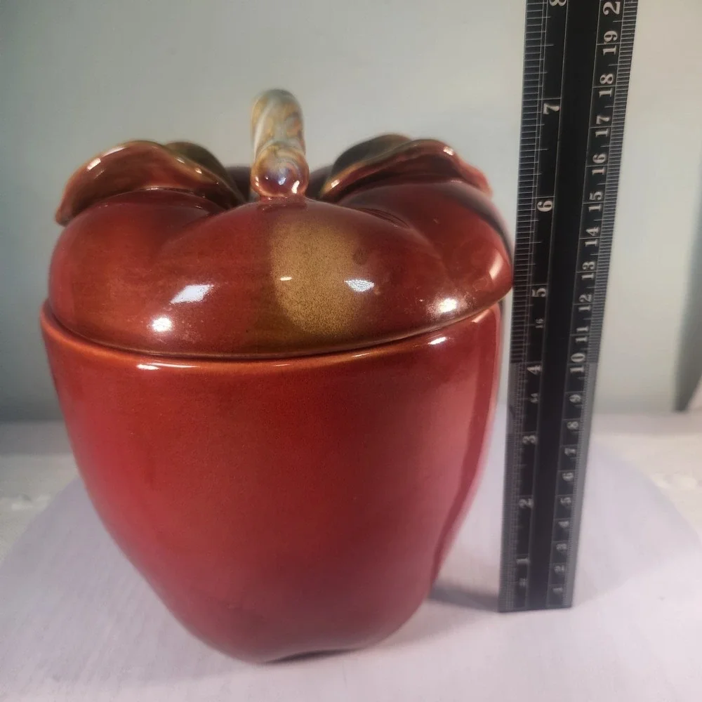 Vintage Ceramic Apple Cookie / Candy Jar, Red, Green & Yellow Medium Rare Find